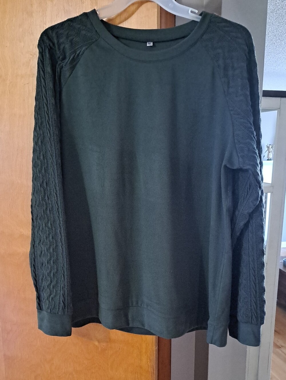 NWOT Dark Green Knit-Sleeve Pullover Top